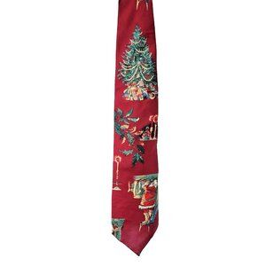 Vintage Wembley Silk Tie Red Christmas Santa Holly Tree Holiday Festive USA Made